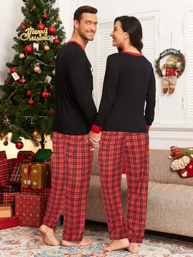 Christmas Pajamas for Couples Men & Women Long Sleeve Christmas Plaid Pjs Xmas Printed Sleepwear with Pockets3