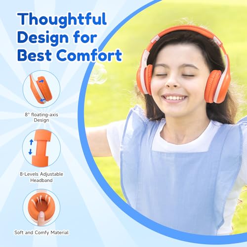 EarFun Bluetooth Kopfhörer Kinder, Lautstärkebegrenzung, Kabel, Orange – Ansicht 5