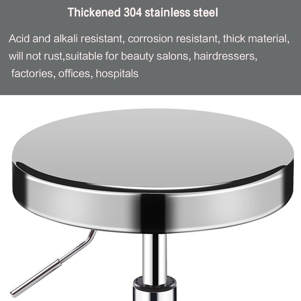 Taburete giratorio redondo resistente de metal con ruedas de acero inoxidable para maquillaje y peluquería, 200 kg, asiento de trabajo para spa y laboratorio