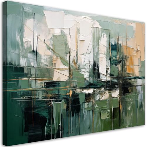 Feeby - Tableaux - Deco Tableau Murale - Vert beige gris - 120x80 1partie - Pour la Chambre et le Salon - Pour Chaque Pièce de Votre Appartement - Toiles pour...