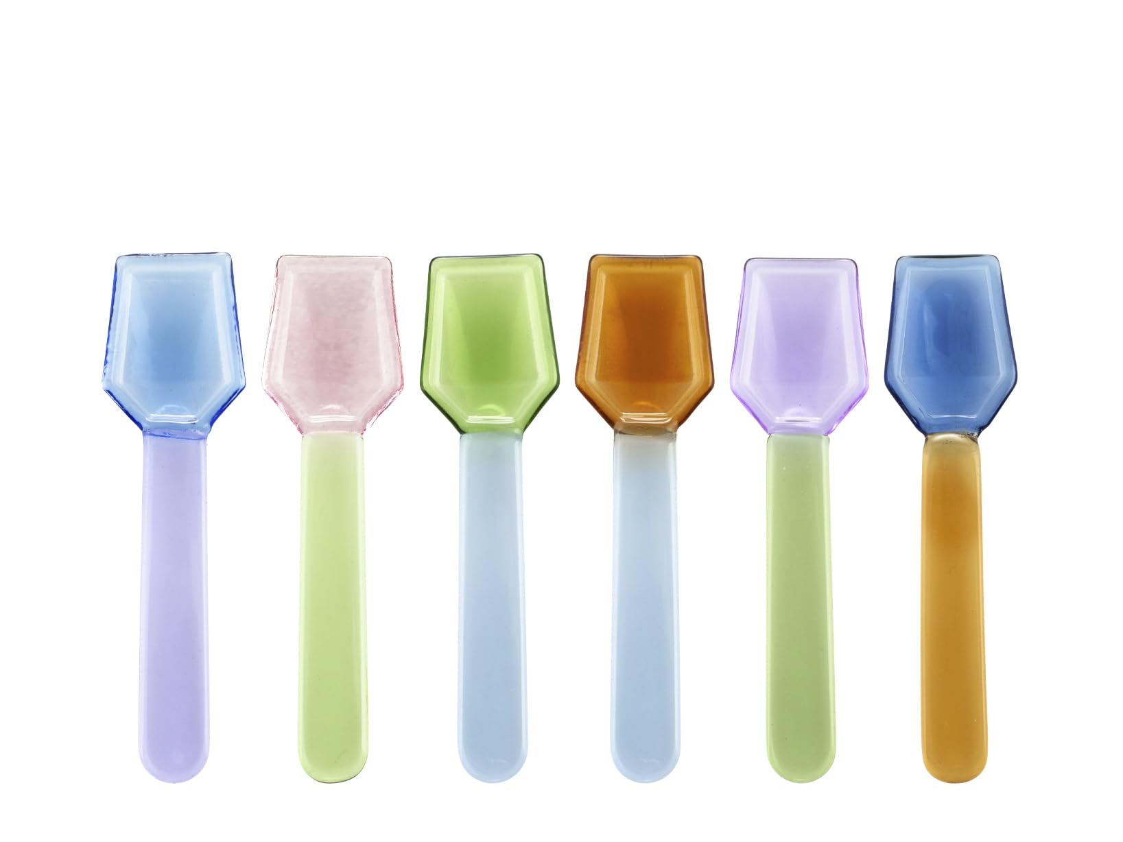 H&H Set of 6 Two-Tone Borosilicate Glass Spoons, Reusable Ice Cream Scoops, Gift Idea
