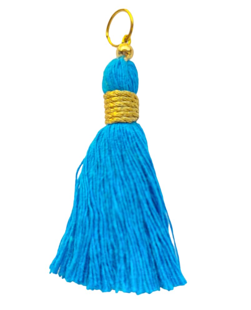 Image of Zippy Flora Micro 1.5 inch Length Cotton Handmade Tassels for Saree /Blouse /Dupatta /DIY /Decor (Pack of 12) (Firozi)