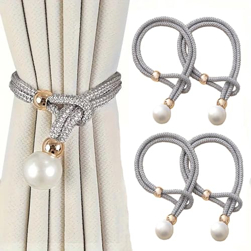 Image of INOVERA (LABEL) 4 Pieces Curtain Holders Tieback - Adjustable Window Curtains Tie Rope - Drapery Holdbacks Band for Office Home Decorative Accessories (Grey)