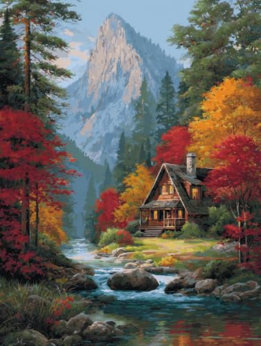 Image of 14CT Counted Cross Stitch Kits for Adults Advanced Mountains Lake Printed Stamped Cross Stitch Kits for Adults (Mountain Lake 4)