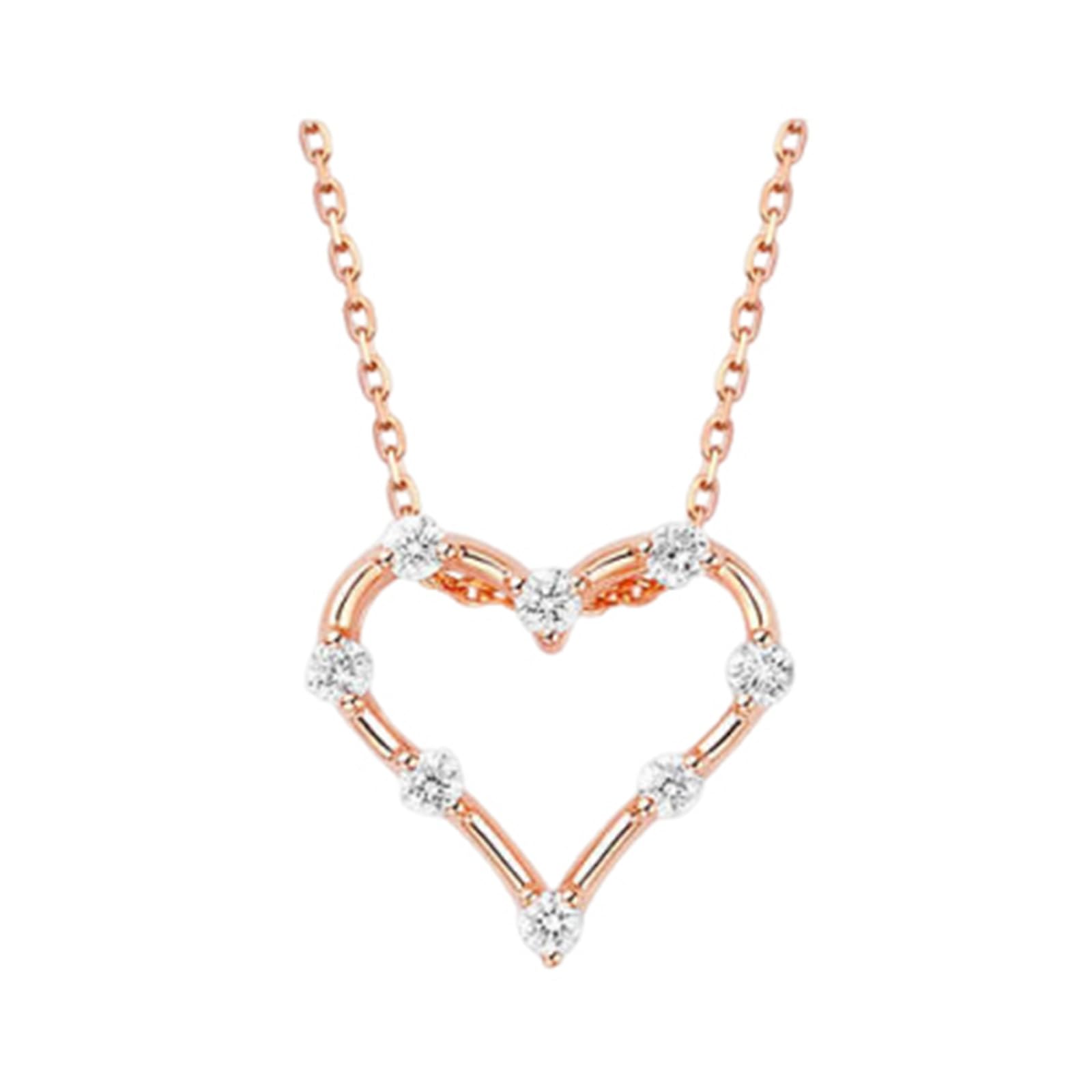 Collar de diamantes de oro rosa de 9 quilates, 14 quilates y 18 quilates, elegante colgante de corazón con diamantes naturales de 0,15 quilates, collar de oro real para ella