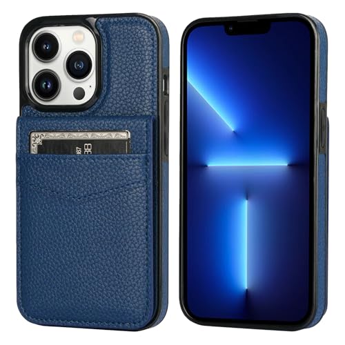 Image of KIHUWEY Compatible with iPhone 13 Pro Case Wallet with Credit Card Holder, Premium Leather Magnetic Clasp Kickstand Heavy Duty Protective Cover for iPhone 13 Pro 6.1 Inch (Lichee Blue)