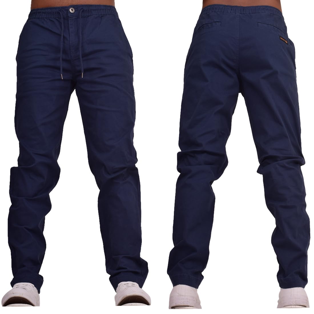 Men's Slim Fit Stretch Chino Trousers with Elasticated Drawcord – Stylish Chino Pants Navy XL