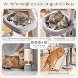 Gitelsnour Drapak dla kota 225 cm XXL - stabilne drzewo dla dużych kotów, 3 budki, 2 wiszące kosze, hamak, deska do drapania, 2 platformy obserwacyjne, stabilna podstawa, jasnoszary GCT808W