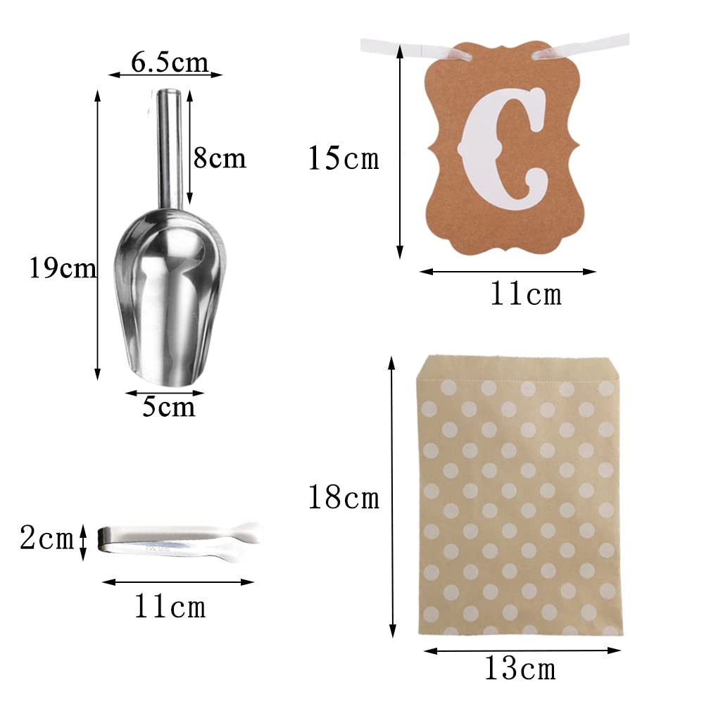 Candy Bar Accesorios 4 Pieza Pinzas de Candy Acero Inoxidable 2 Pieza Palas 1 Pieza Guirnalda de Candy Bar Decorativa 20 Pieza Bolsas de Caramelo Candy Bar Party Set para Fiestas Cumpleaños