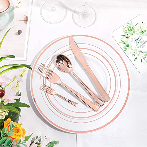 Wdf 300 Pieces Rose Gold Plastic Silverware- Disposable Flatware Set - Heavy Duty Plastic Cutlery Includes 100 Forks, 100 Spoons, 100 Knives Perfect For Wedding, Party, Christmas #TOP7