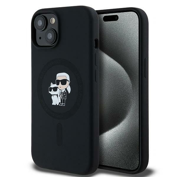 CG Mobile Karl Lagerfeld KLHMP15MSCMKCRHK Coque pour iPhone 15 Plus/14 Plus 6,7" Noir Coque Rigide en Silicone Karl & Choupette