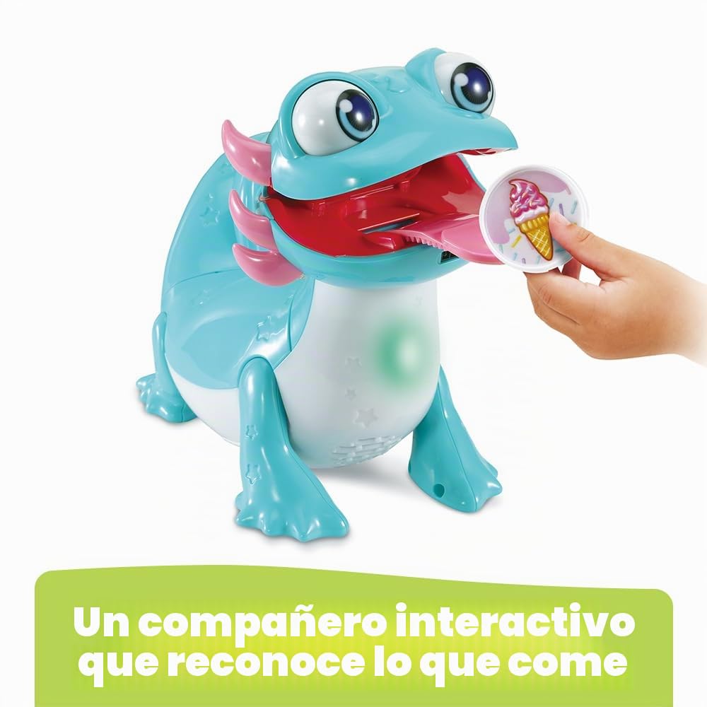 VTech – Cebulón, Mi compañero Glotón, Animal interactivo Axolotl que habla, canta, come y reacciona, descubrimiento en colores de las emociones, juguete educativo, regalo para niños a partir de 2 años