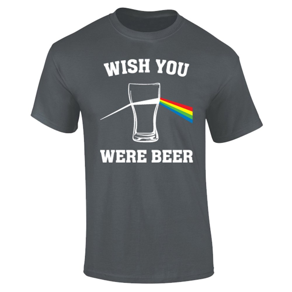 Mens Wish You were Beer Floyd Parody Funny T-Shirt Charcoal Grey (XL)