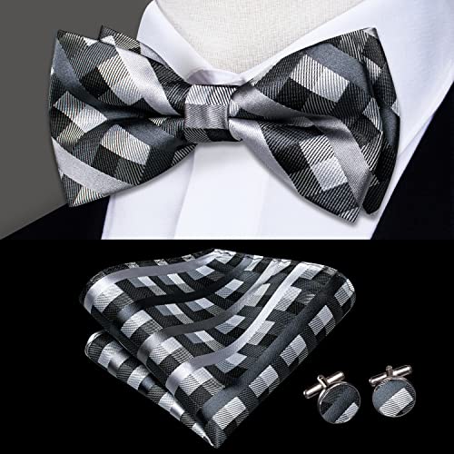 Image of Hi-Tie Bow Ties for Men Pre-Tied Pocket Square with Cufflinks Mens Bowtie Sets for Wedding Formal Party