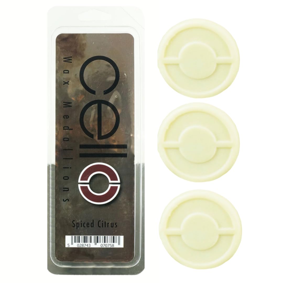 Cello Wax Medallions in Spiced Citrus Fragrance, Mini Wax Melts Perfect for Fragrancing The Home, Pack of 3, Perfect for Use in Electric Melt Burners and Tea Light Wax Melt Burners, Wax Melts.