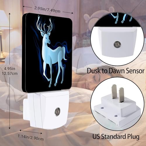 Image of Blue Deer Night Light, Northern Lights Night Lights Plug into Wall Decor for Bedroom, Bathroom, Hallway, Kitchen, Dusk to Dawn Sensor Nightlights for Women Men Room Gifts