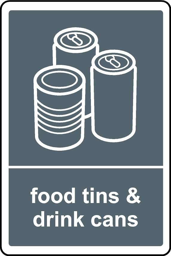 Food tins & Drink cans Recycling Sign - Self Adhesive Sticker (300mm x 200mm)