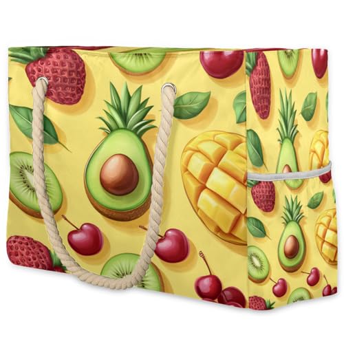 Avocado Fruit Slice Pattern Large Beach Bag Waterproof Beach Bag for Women Oversized Sandproof Beach Tote Bag with Zipper for Gym Travel Daily Pool Bag Big Tote