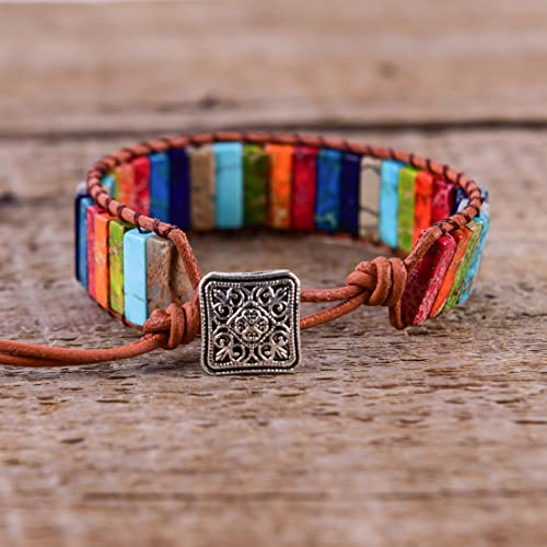 Image of YGLINE Boho Handmade Wrap Leather Tube Crystal Stone Bracelet for Women