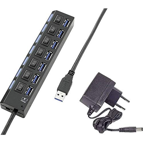 Renkforce RF-4821051 USB-Hub 7 Port USB-A USB 3.0 5 GBit/s einzeln schaltbar, mit Status-LEDs, mit iPad-Ladeport Schwar