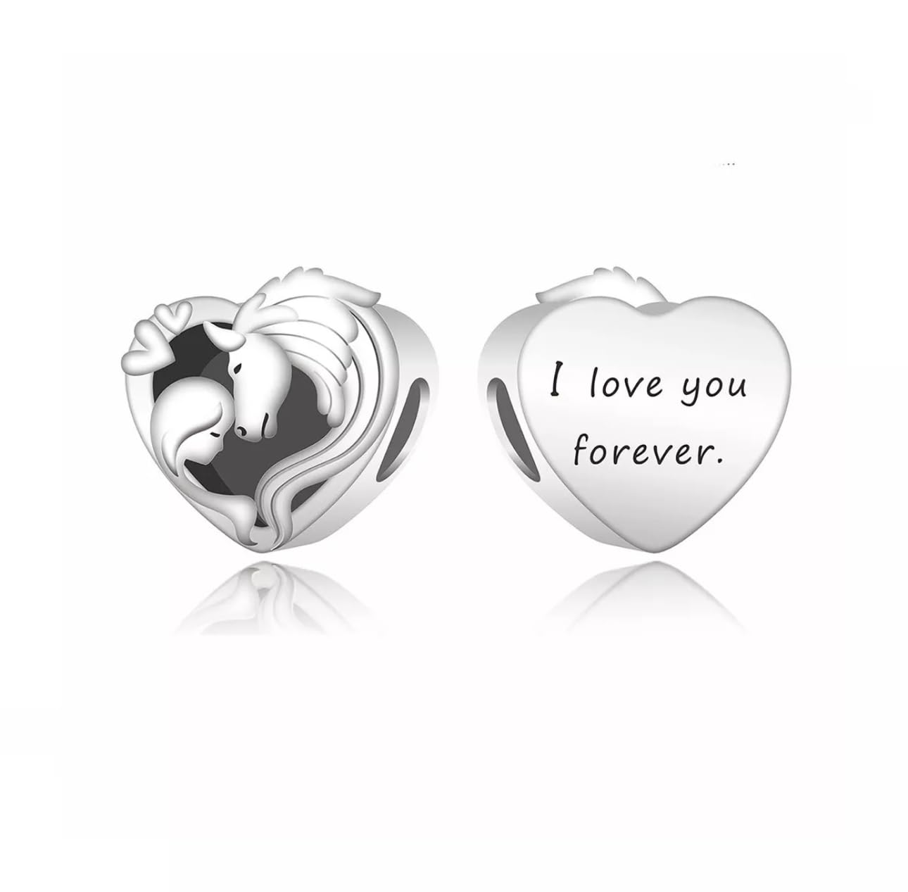 MOCHAMIK Girl & Her Horse Love Heart Charm Bead Plata de Ley 925 auténtica Compatible con Pulsera