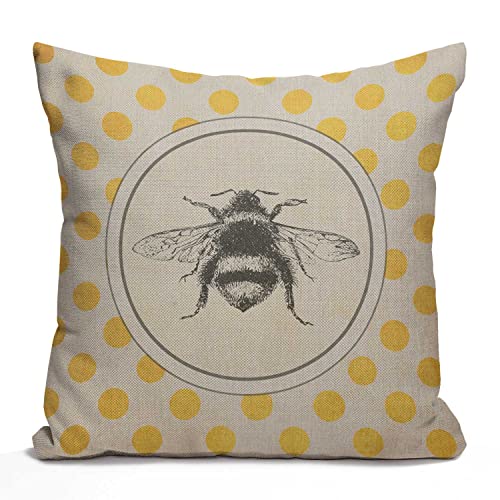 Tomda Funda de cojín con diseño de alas de animales de abeja, retro, vintage, lunares, círculo, decorativa, decoración del hogar, cuadrada, 45 x 45 cm, fundas de almohada de 18 x 18 pulgadas