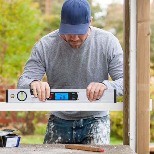 Neigungsmesser, RISEPRO Digitale Neigungsmesser Winkel Finder Gauge Spirit Level aufrecht Magnet 360 ° Range 416 mm lang mit Hintergrundbeleuchtung 82112 S