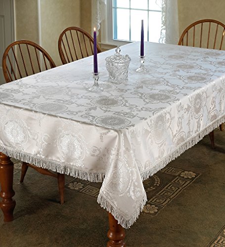 Violet Linen Prestige Damask Design Tablecloth White 90" Round
