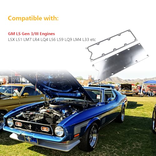 Image of LS Gen 3 Valley Pan Cover Plate Low Profile w /Gasket, Seal | Compatible with GM LS Gen III Engine LSX LS1 LM7 LR4 LQ4 LS6 L59 LQ9 LM4 L33, Chevy GMC Sierra | OE# 551629 12558178 MS19328 (Silver)