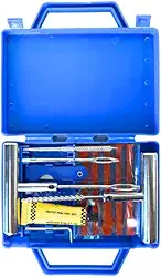 Kit Reparo de Pneus 12 Peças c/Maleta – Maleta Azul Portátil, Macarrão, Escariador, Aplicador, Estilete e Cola – Carro, Moto, Bike – Remendo Sem Câmara
