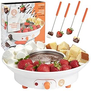 MasterChef Chocolate Fondue Maker- Deluxe Electric Dessert Fountain Fondue Pot Set w 4 Forks & Party Serving Tray -Melting, Warming Caramel, Cheese, Sauce, Fun Birthday Easter Day Gift