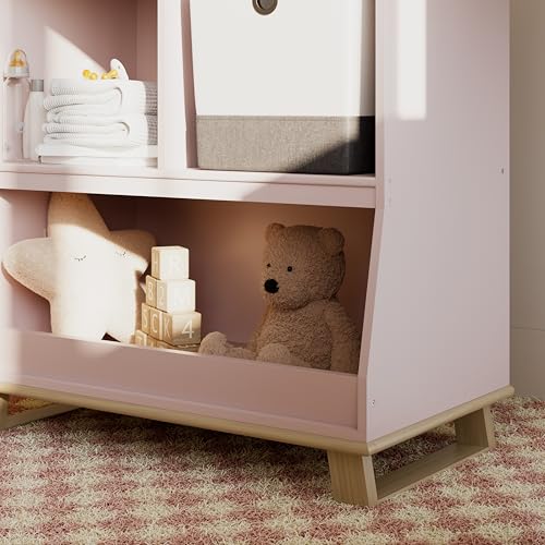 Image of Storkcraft Modern Nursery Changing Table Dresser (Blush with Driftwood) - GREENGUARD Gold Certified, Baby Dresser with Changing Table Top