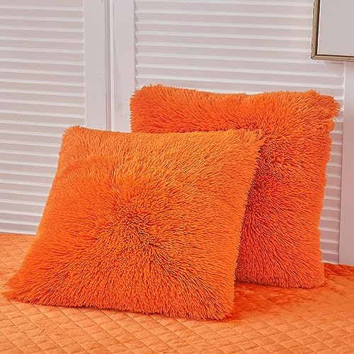 LIFEREVO 2 Pack Fluffy Faux Fur Pillow Shams,18 x 18