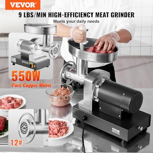 Image of VEVOR Meat Grinder, 0.75 HP 550W, 9 Lbs /Min Electric Meat Grinders with Blade, Grinding Plate, Sausage Maker, Stainless Steel Commercial Meat Mincer for Kitchen Restaurant Butcher Store, ETL Listed