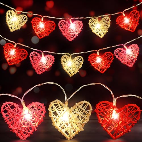 Guirlande lumineuse cœur rotin 4.9m : déco Saint-Valentin, mariage, intérieur et extérieur 24 LED