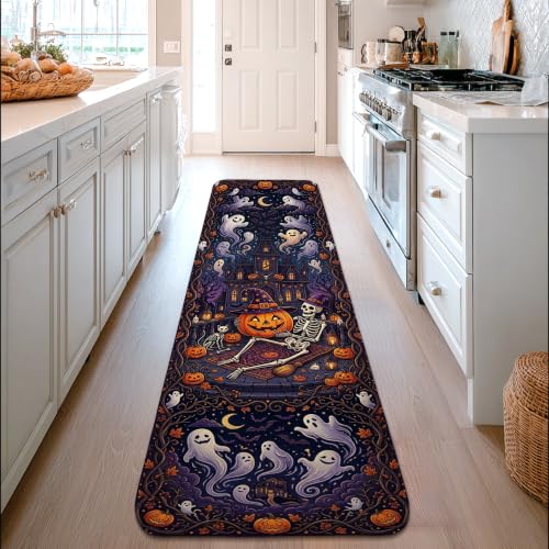 Alfombra violeta de Halloween rectangular con esponja para cocina y entrada 4