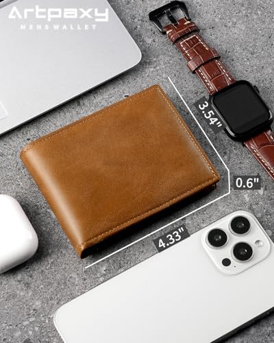Image of Artpaxy Mens Wallet Bifold Genuine Leather RFID Blocking Wallet for Men with 1 ID Windows 13 Card Holders 2 cash pockets 1 Gift Box