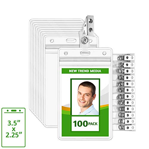 EcoEarth Vertical PVC ID Badge Holder with Metal Clips and Vinyl Straps