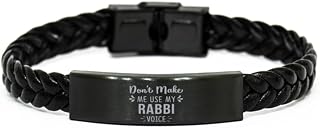 Bracelet for Rabbi Don't Make me use my Rabbi Voice, Sarcasm Rabbi Braided Leather Bracelet Birthday Christmas Wedding Fathers day Mothers day gifts for Rabbi, Small, black