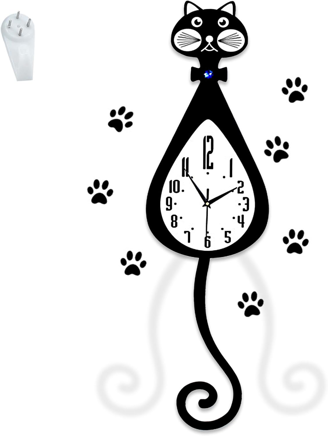 rnuie Pendulum Wall Clock Cat Decor,Battery Operated Silent Clock with Swinging Tail, Home Living Room,Bedroom,Kitchen Decor