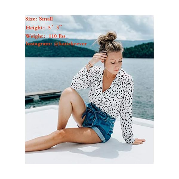 ECOWISH Womens V Neck Leopard Casual Print Tunic Long Sleeve Button Down Shirt Tops 235White M