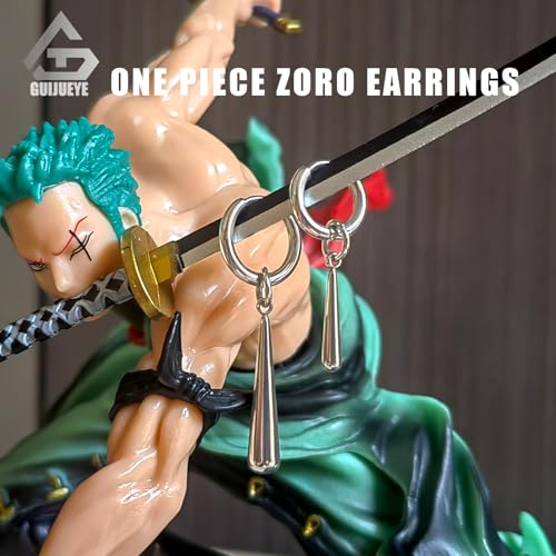 Image of One Piece Roronoa Zoro Earrings Real Earrings Anime Cosplay Jewelry Anime Lover Gift Surgical Steel Baseball Bat Drop Dangle Small Huggie Hoop Earrings 3 Holes Earrings