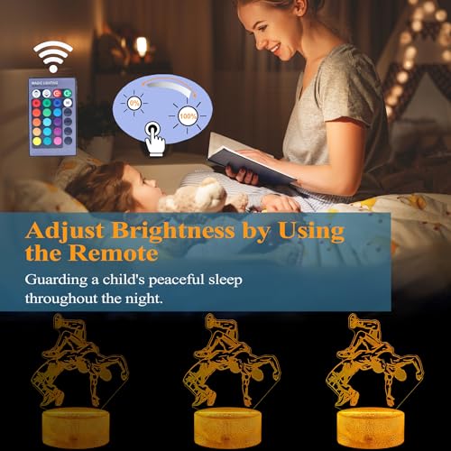 Image of Wrestling Night Light, Wrestler Gifts, Wrestler 3D Illusion Lamp with 16 Colors Changing, Remote Control and Dimmable, Kids Boys Girls Room Decoration, Holiday Xmas Gifts