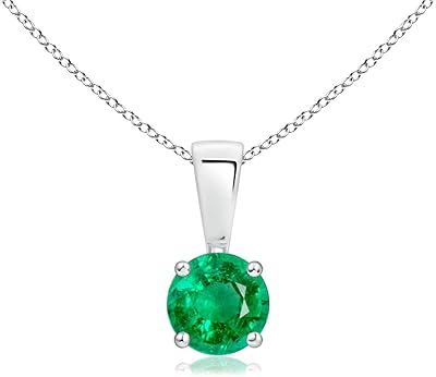 Natural Emerald Solitaire Pendant Necklace in Sterling Silver/14K Solid Gold/Platinum for Women, Girls with 18" Chain | May Birthstone Jewelry Gift for Her |Wedding Anniversary Engagement