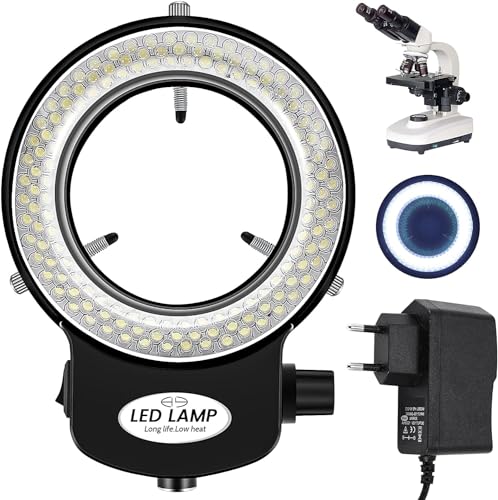 Gokelomg 144 LED Mikroskop Ringlicht Ringleuchte 0-100% Einstellbar Lampe für Microscope Ringbeleuchtung