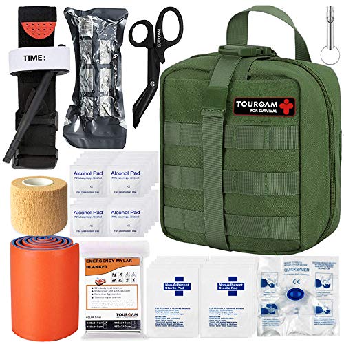 TOUROAM IFAK Molle Trauma Kit- Emergency Survival First Aid Kit, Military Tachtical Admin Pouch EMT, Bug Out Bag Camping Gear Supplies Hiking Car