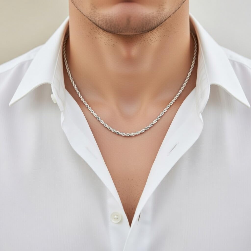 Jewelry Affairs 14k White Solid Gold Diamond Cut Rope Chain Necklace, 2.5mm - Image 4