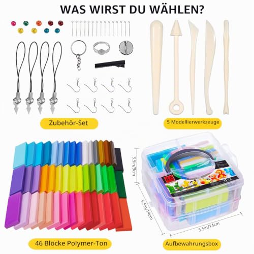 iFergoo Knete Starter Set 46 Farben Modelliermasse mit 5 Werkzeug & Zubehör – Ansicht 2