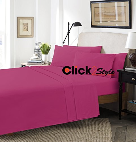 clicktostyle Fitted Valance Sheets Polycotton T180 Percale Valances Pillow Cases Sold Separately (Single, Fuchsia)