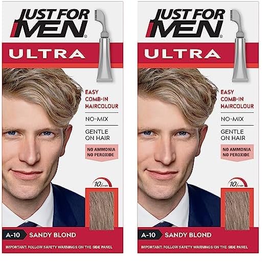 Just For Men Ultra Sandy Blonde Hair Colour Dye, No Mix Comb-In Applicator to Comb Away The Greys, Ammonia & Peroxide Free – A10 (Pack of 2)